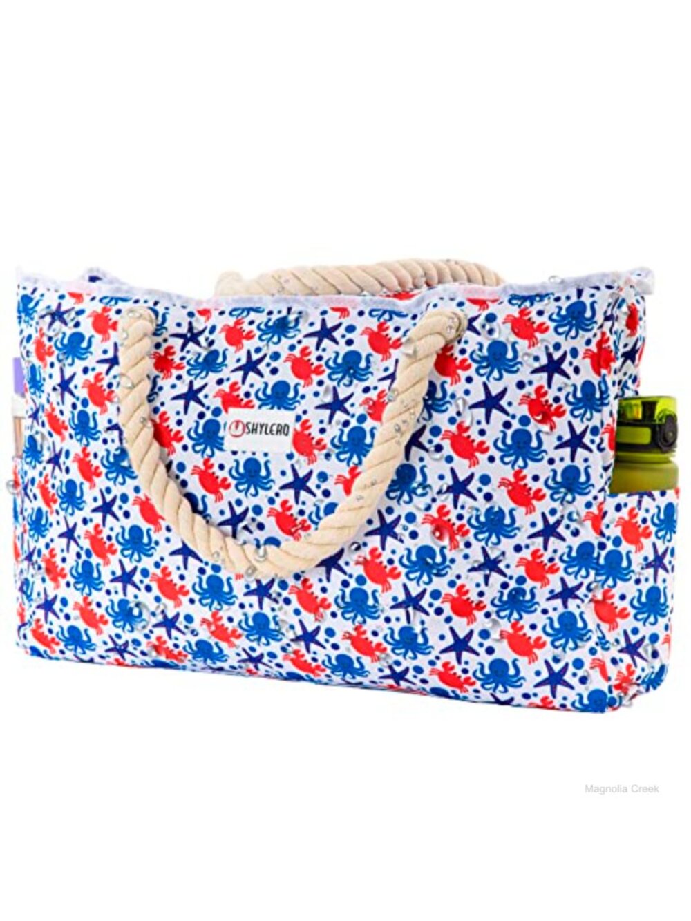Water-Repellent Large Beach Tote Bag with Pockets & Airtight Pouch
